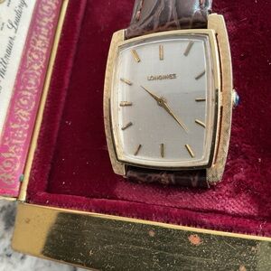 Longines 14k Solid Gold Case Watch with Brown Strap